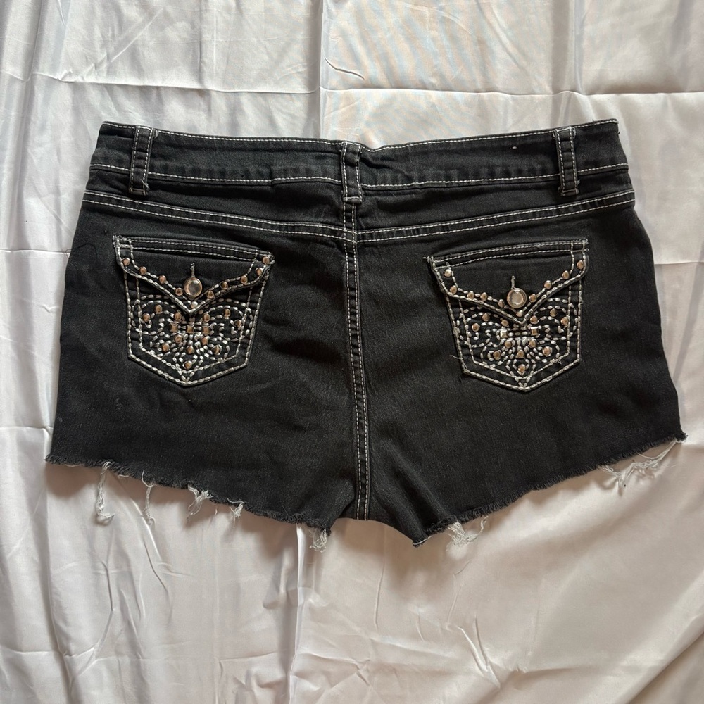 Black Jean Shorts with Embellished Pockets
